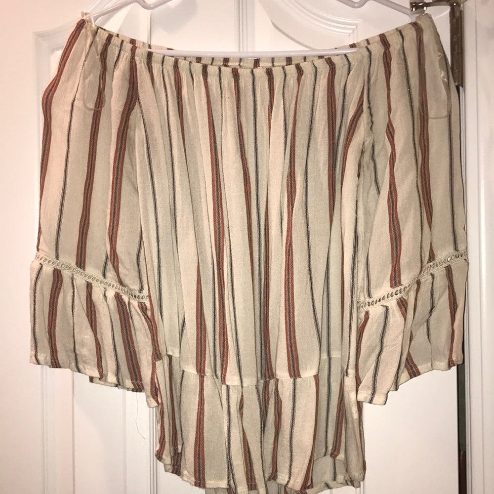 Strapless, stripped, flowy shirt!!